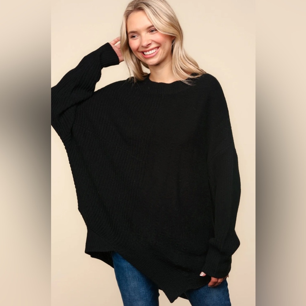 Haptics Black Solid Patterned Asymmetric Sweater … - image 3